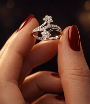 Elegant Dual Star Diamond Ring – Premium Silver Finish