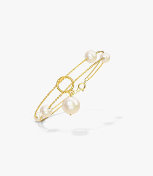 Double Crystal Pearl Ring Gold Plated Open Ring