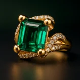 emerald and gold ring with diamond accents, luxurious jewelry, engagement and wedding ring, green emerald gemstone