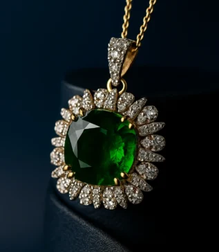 Emerald diamond pendant in gold with green stone luxury jewellery Pakistan